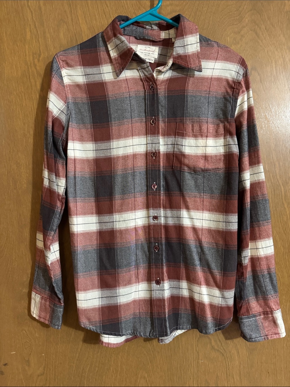 Weatherproof Women's Rust Red, Gray & Cream Plaid Button-Up Blouse